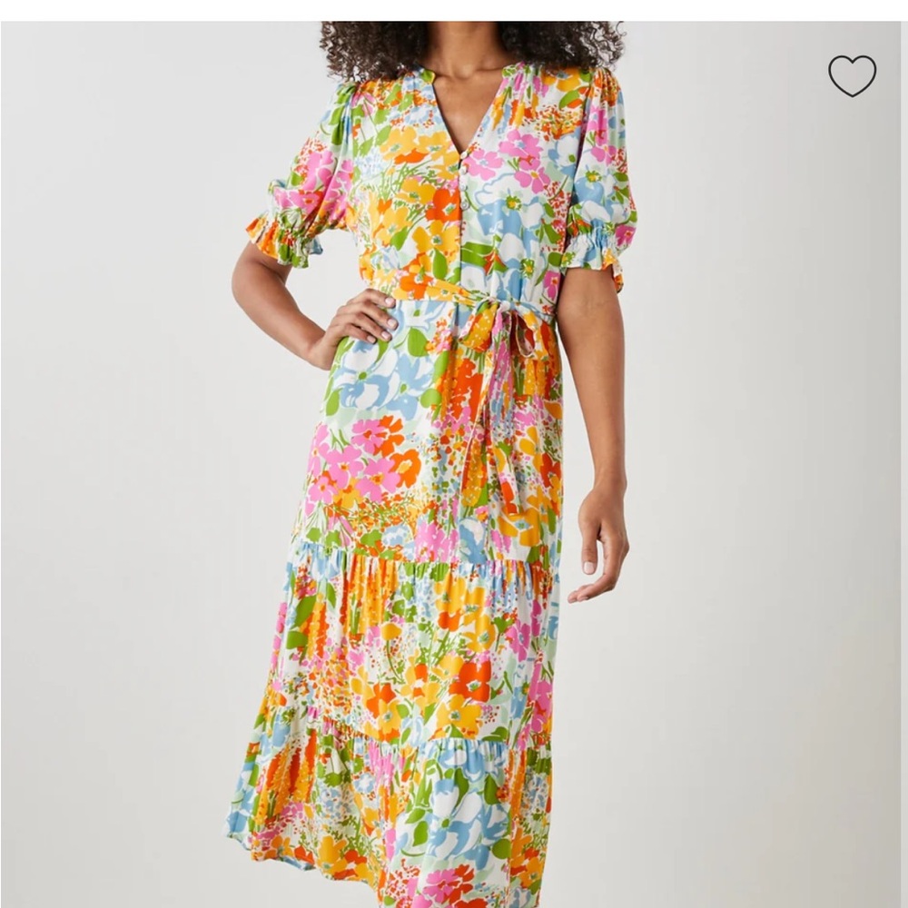 Rails Orange and Pink Maxi Dress with Puff Sleeves